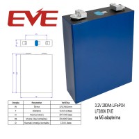 Baterija LiFePO4 3.2V 280Ah LF280K sa adapterima za M6 navojeve EVE